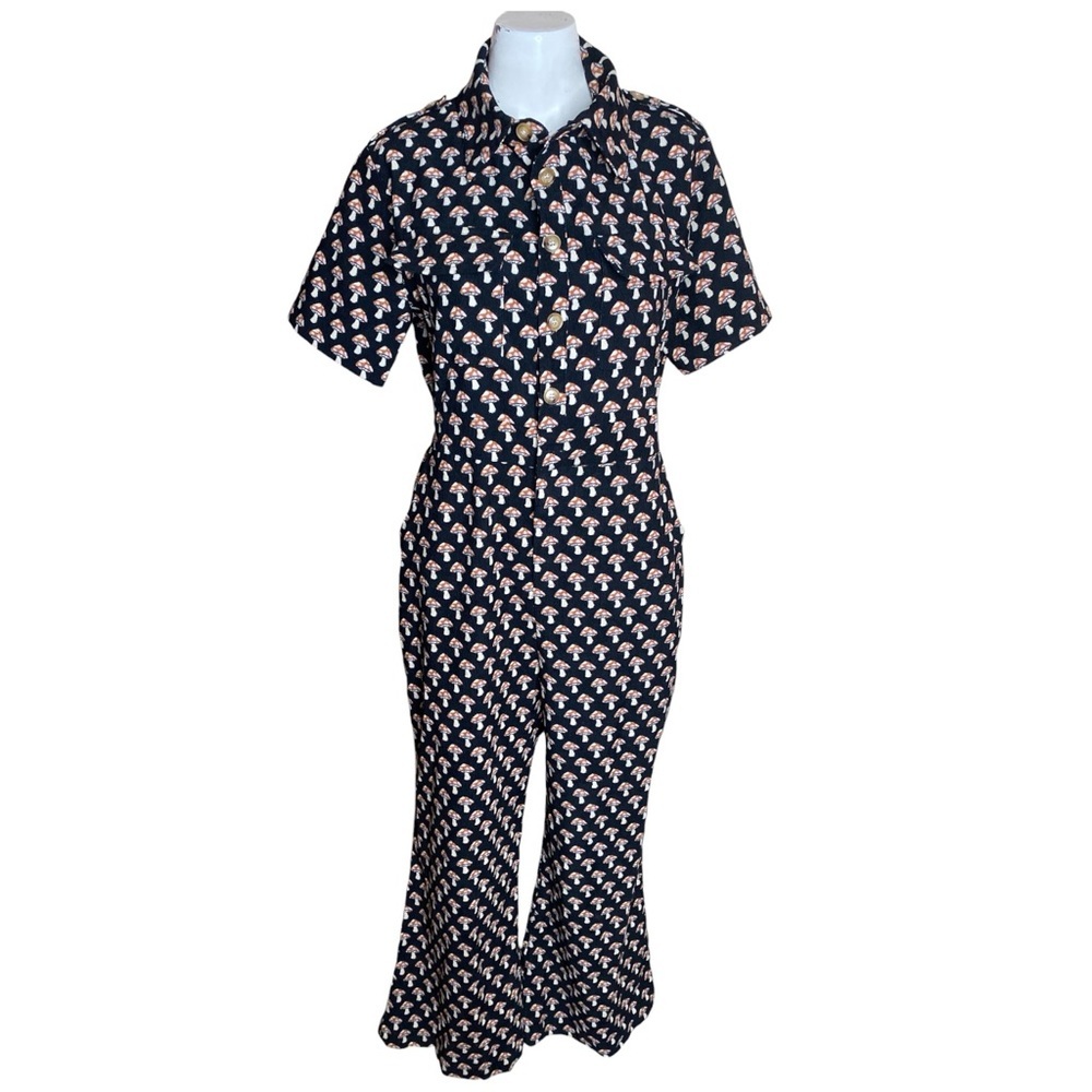 SM Wardrobe MUSHROOM PRINT CORDUROY JUMPSUIT OVERALL Size M Fits a size 2-4.
